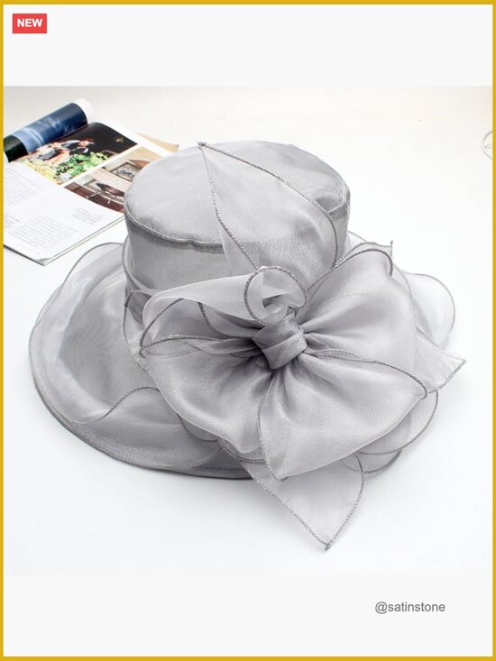 Organza Flower Wide Brim Sun Fascinator Hat for Derby Wedding Tea Party